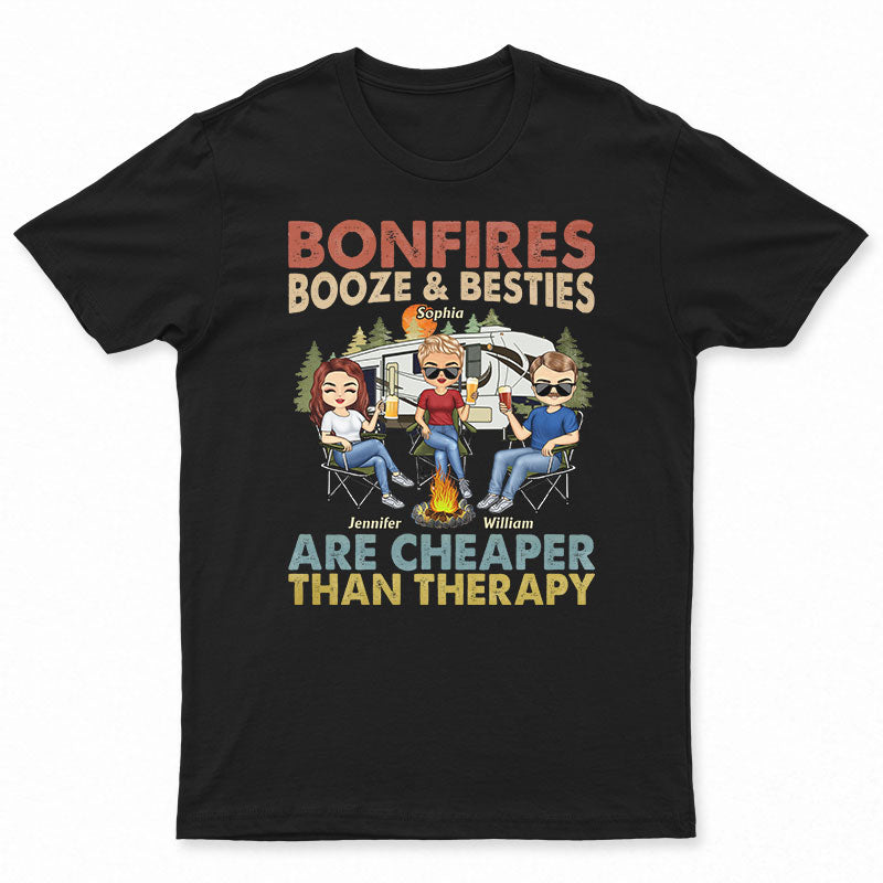 Bonfires Booze And Besties Are Cheaper Than Therapy Retro - Gift For Camping Friends - Personalized Custom T Shirt