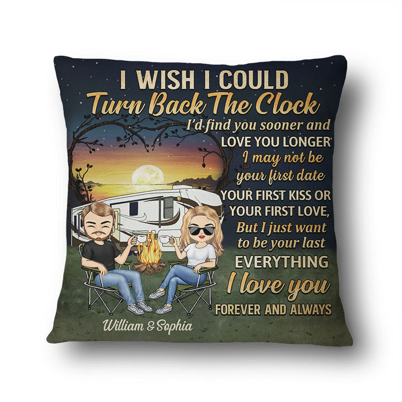 I Wish I Could Turn Back The Clock Husband Wife - Gift For Camping Couples - Personalized Custom Pillow