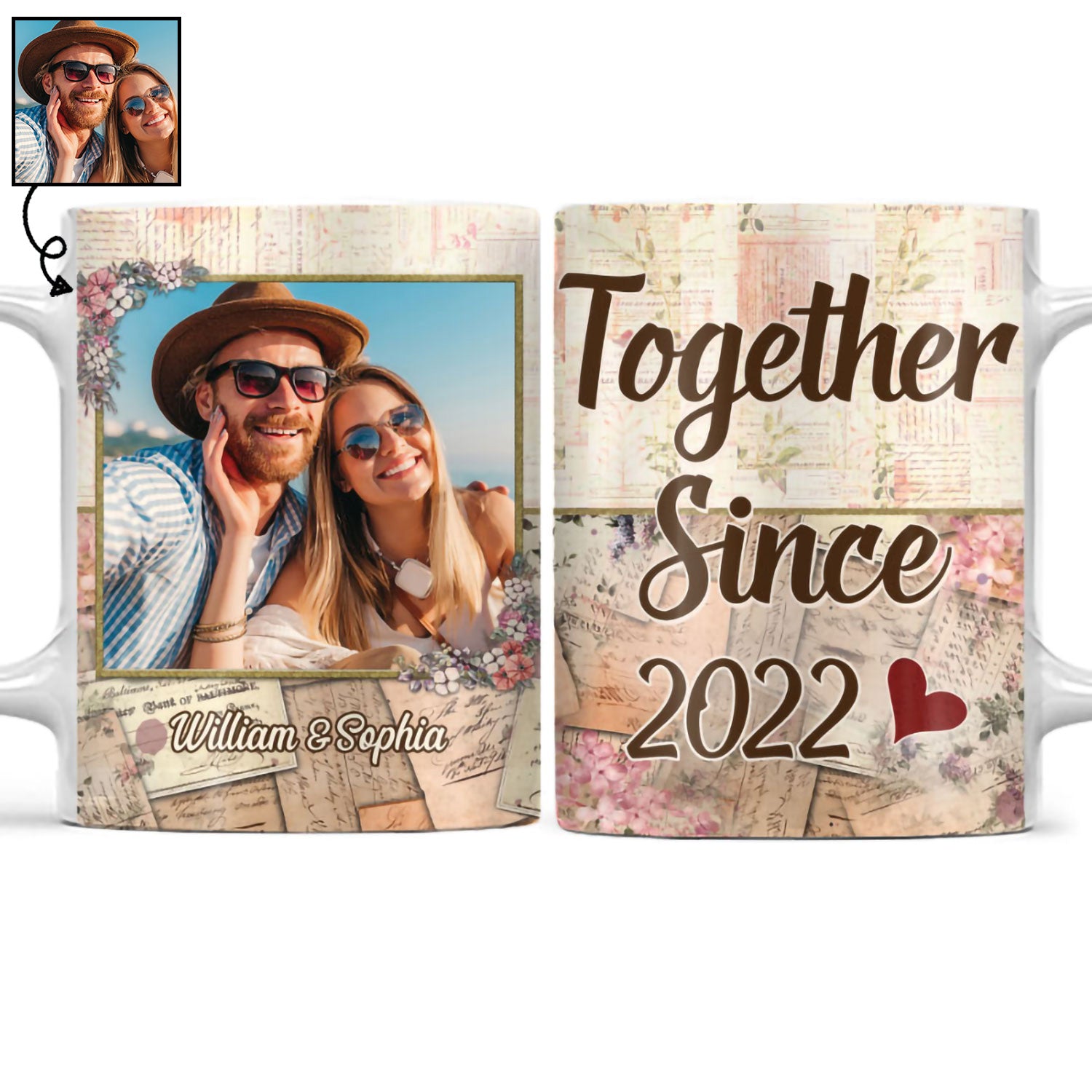 Custom Photo Together Since Husband Wife - Couple Gift - Personalized Custom White Edge-to-Edge Mug