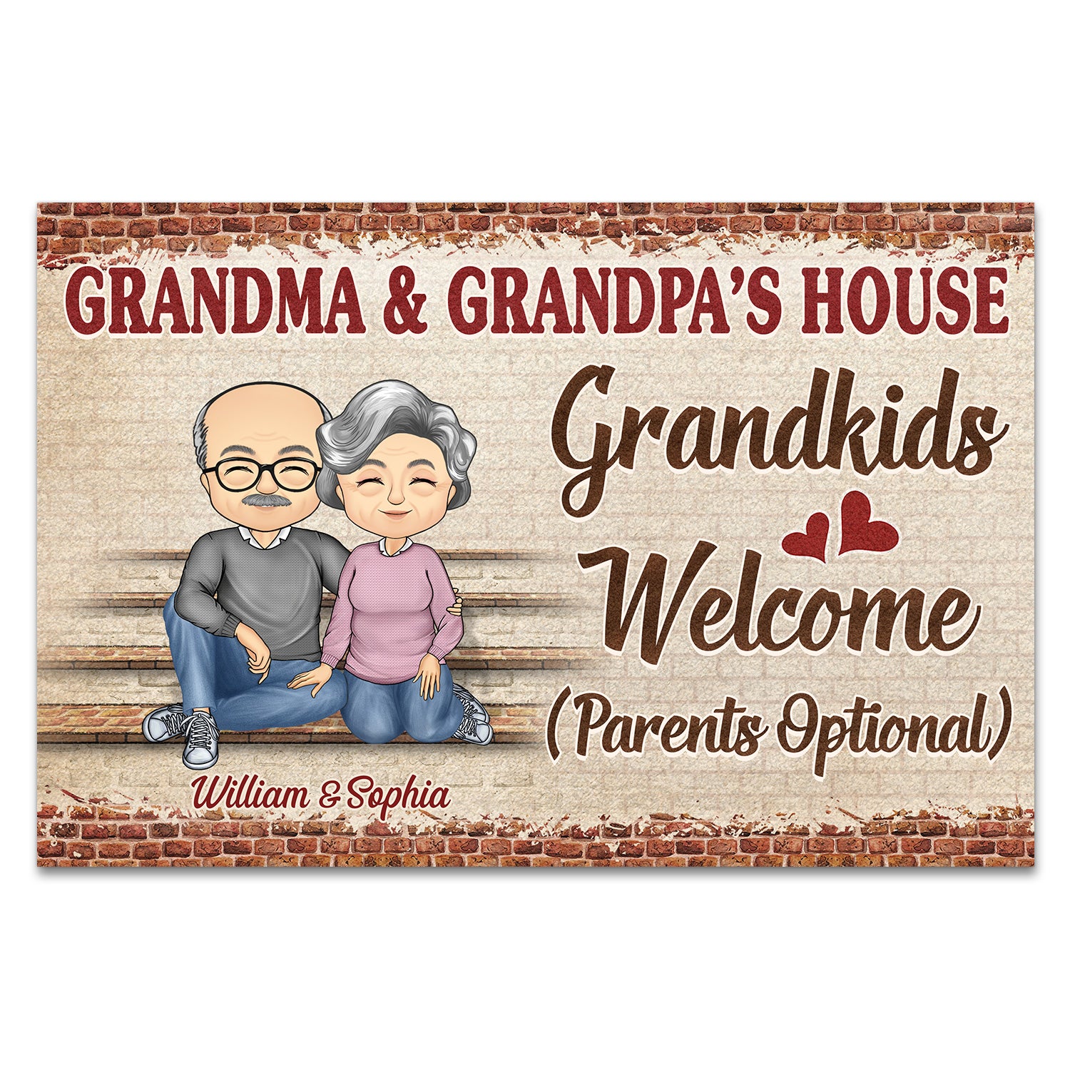 Grandma And Grandpa's House Grandkids Welcome Parents Optional Grandparents Chibi Couple - Family Gift - Personalized Custom Doormat