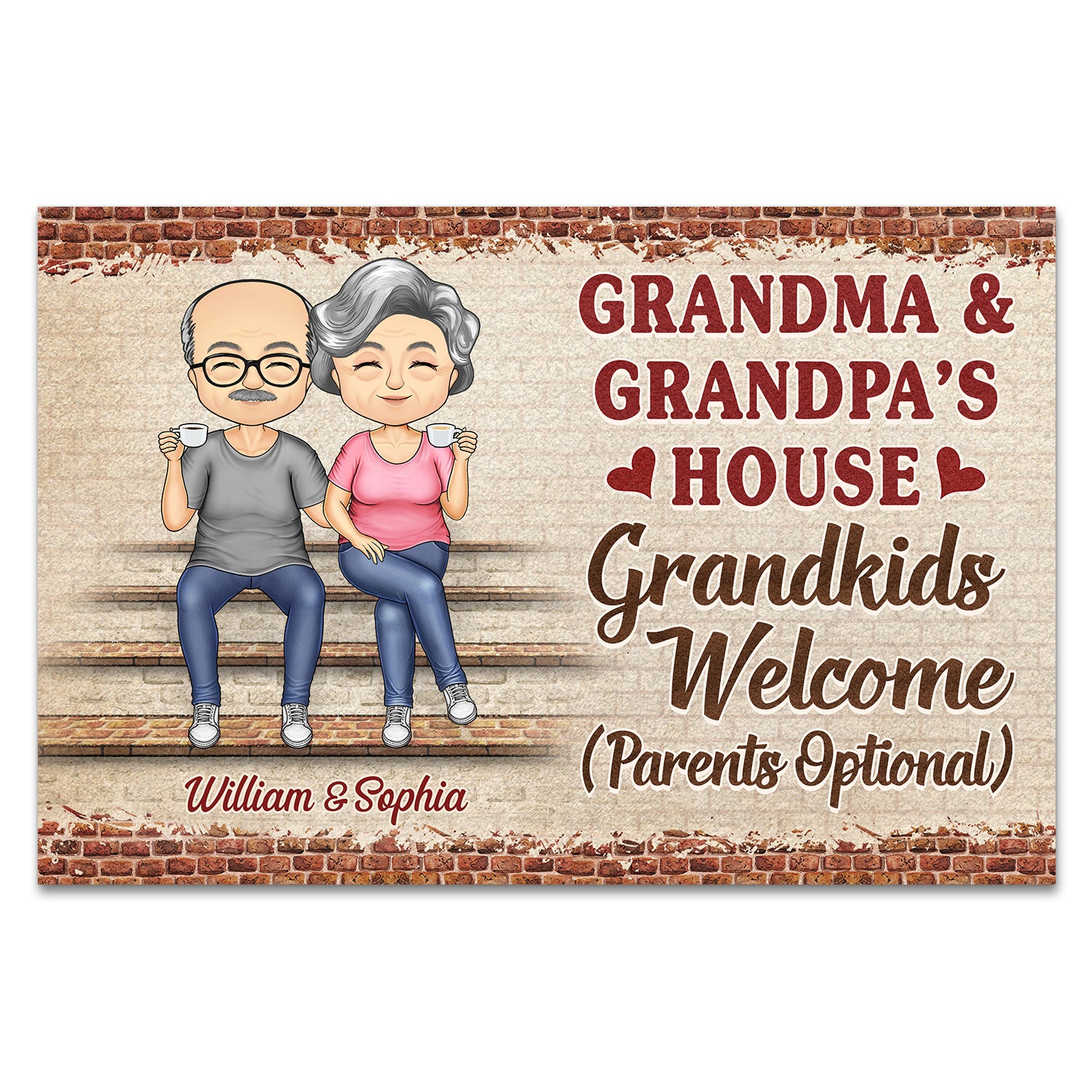 Grandma And Grandpa's House Grandkids Welcome Parents Optional Chibi Couple Grandparents - Family Gift - Personalized Custom Doormat