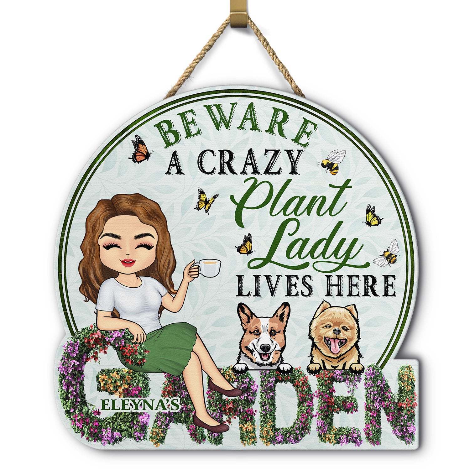 And Into The Garden I Go - Beware A Crazy Plant Lady Lives Here - Birthday, Housewarming Gift For Her, Him, Gardener, Outdoor Decor, Pet, Cat, Dog Lover - Personalized Custom Shaped Wood Sign
