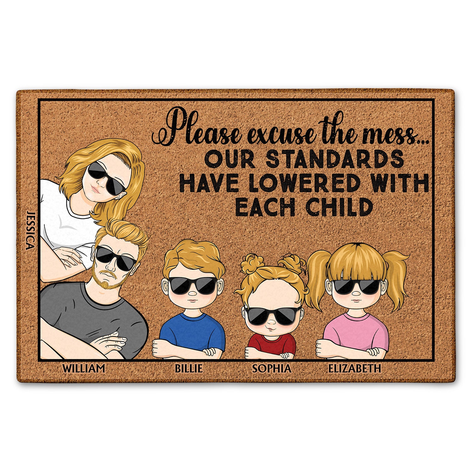 Please Excuse The Mess Our Standards Have Lowered With Each Child Couple - Anniversary, Birthday, Housewarming Gift For Spouse, Husband, Wife, Family - Personalized Custom Doormat
