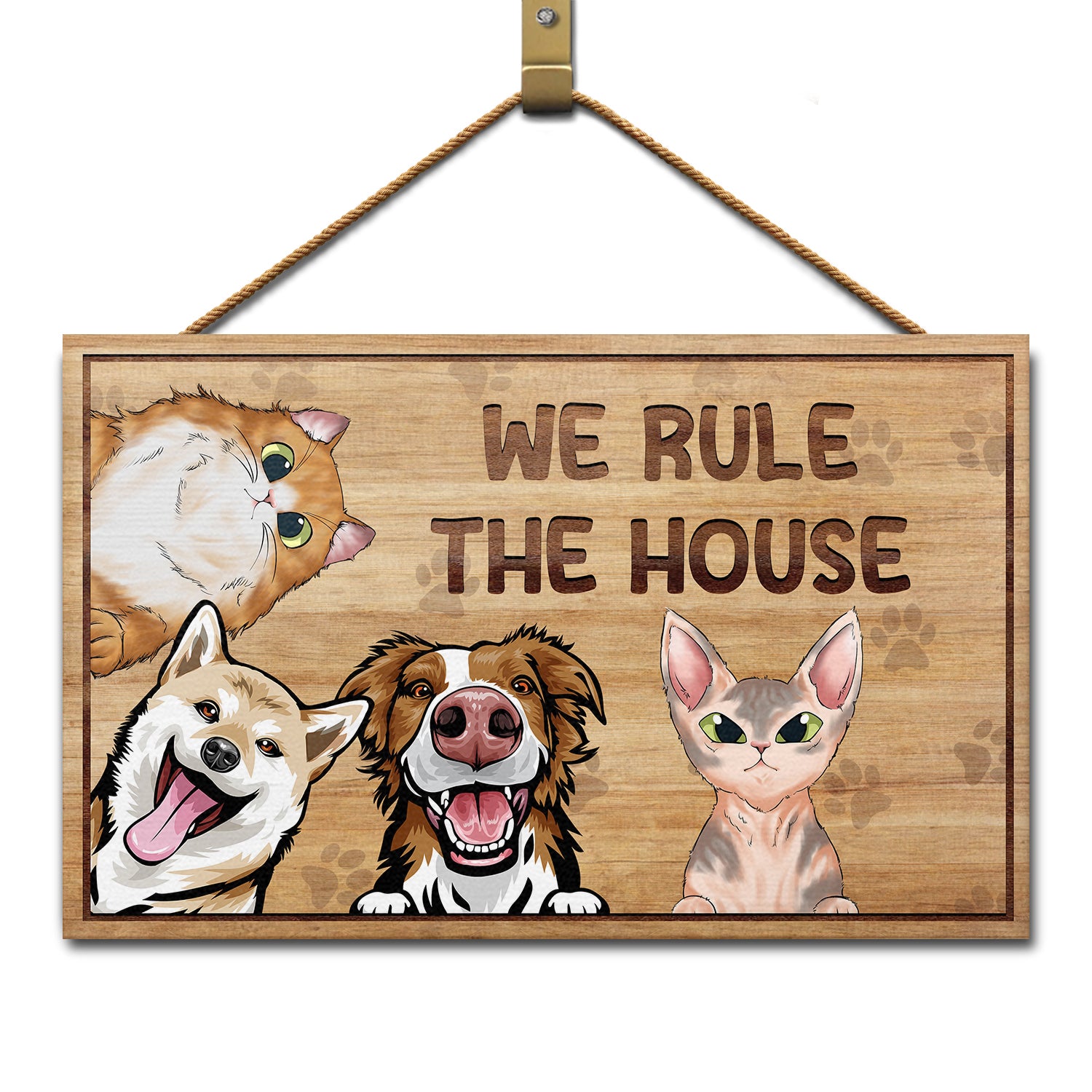 We Rule The House - Home Decor, Birthday, Housewarming Gift For Dog Lovers & Cat Lovers - Personalized Custom Wood Rectangle Sign