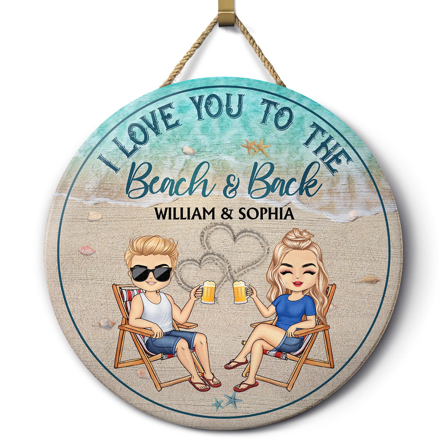 I Love You To The Beach And Back - Home Decor, Backyard Decor, Gift For Couples, Husband, Wife - Personalized Custom Wood Circle Sign