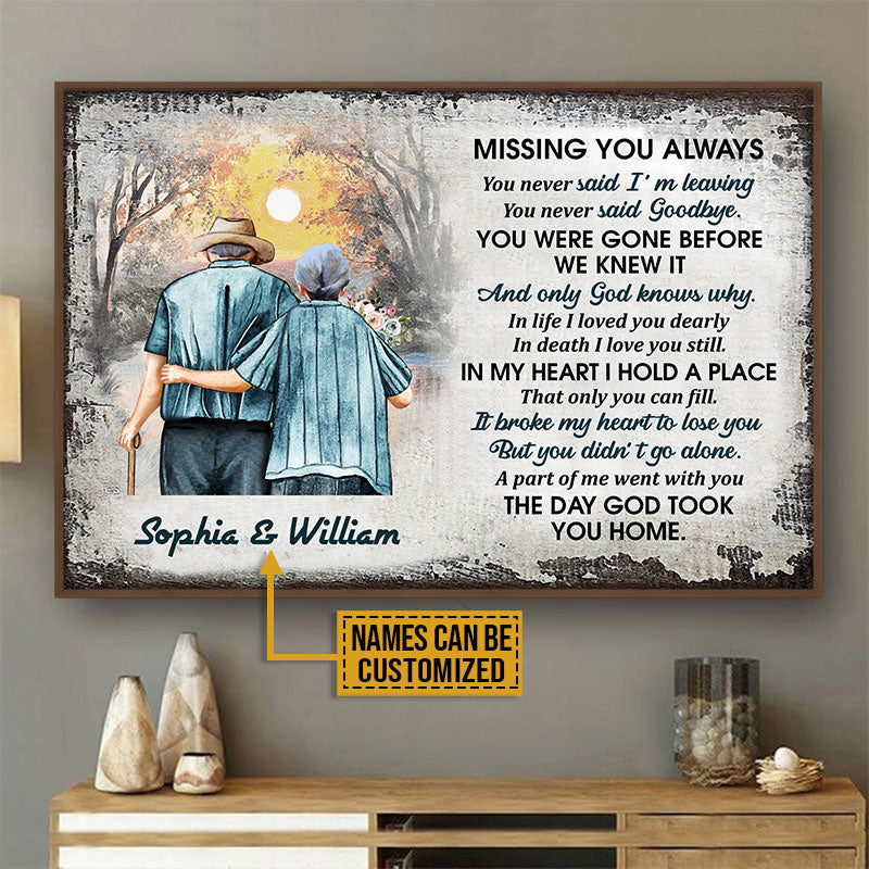 Old Couple Memorial Missing You Always Custom Poster, Couple Gift, Sympathy, Memorial Gift, Wall Pictures, Wall Art, Wall Decor