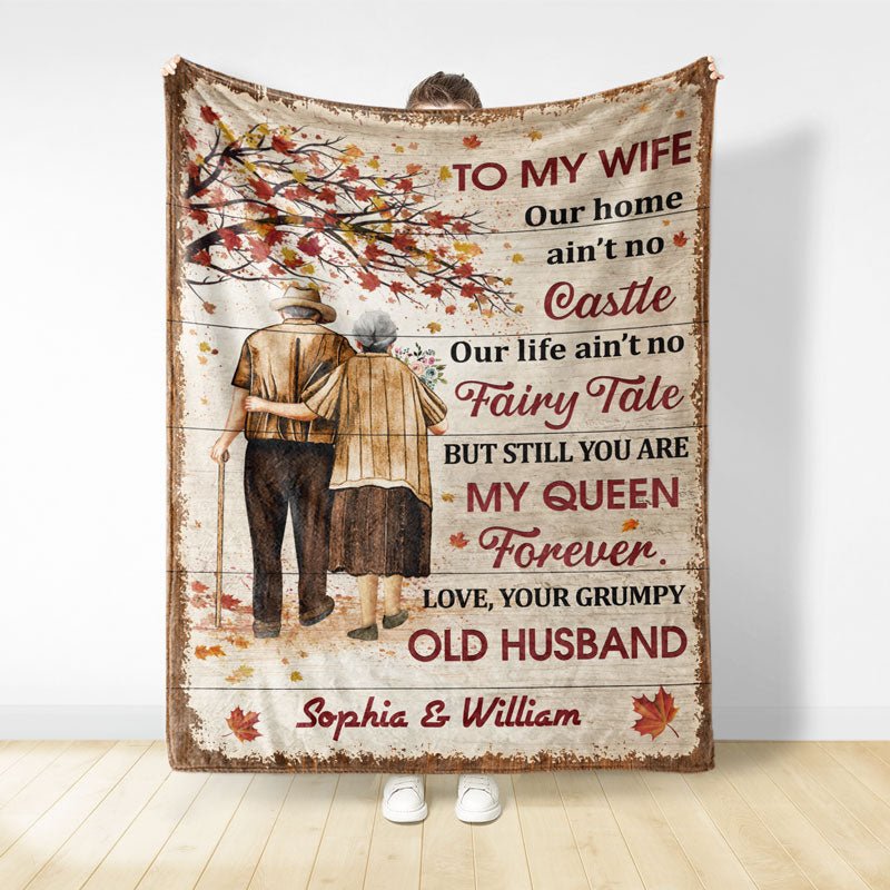 Our Home Ain't No Castle Family Old Couple Husband Wife Fall Leaves - Couple Gift - Personalized Custom Blanket
