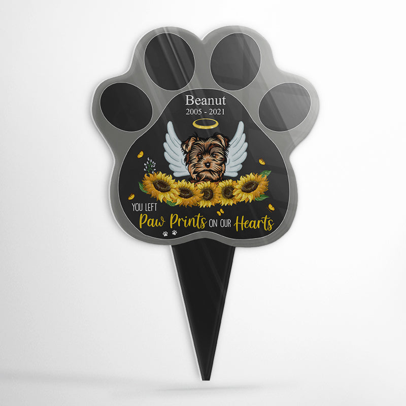 Paw Prints On Our Hearts - Dog Memorial Gift - Personalized Custom Paw Shaped Acrylic Plaque Stake