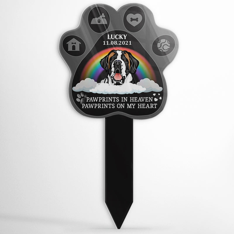 Pawprints In Heaven On My Heart - Dog Memorial Gift - Personalized Custom Paw Acrylic Plaque Stake