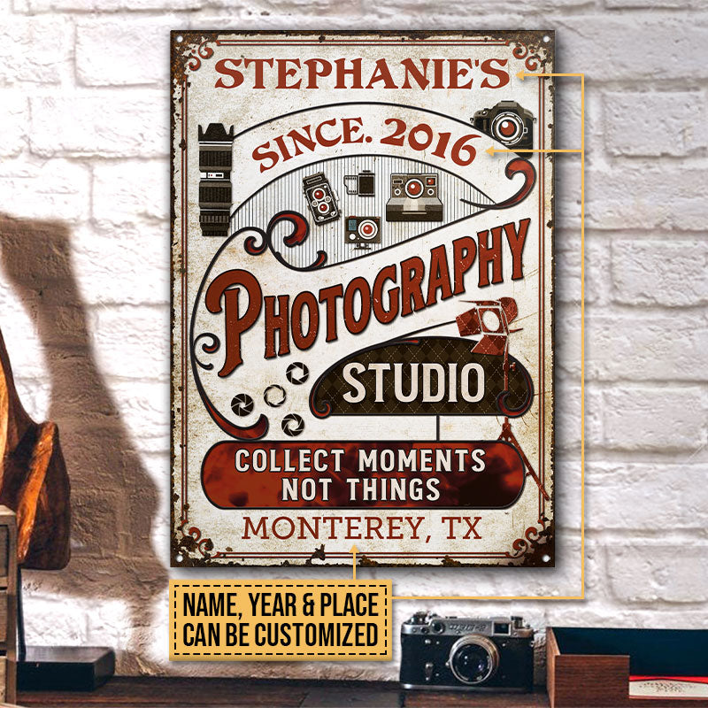 Personalized Photography Studio Collect Moments Not Things Vertical Custom Classic Metal Signs