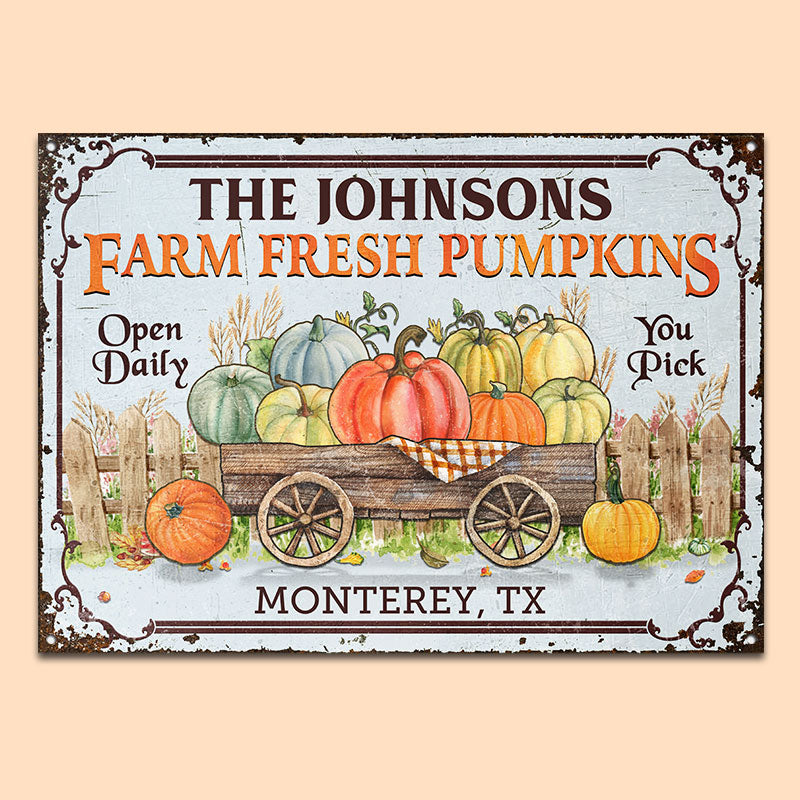 Personalized Farm Fresh Pumpkin Custom Classic Metal Signs, Fall Yard Sign, Garden Decor
