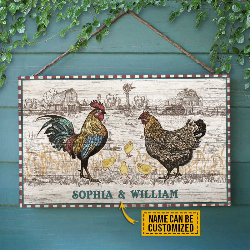 Personalized Chicken Couple Live Customized Wood Rectangle Sign