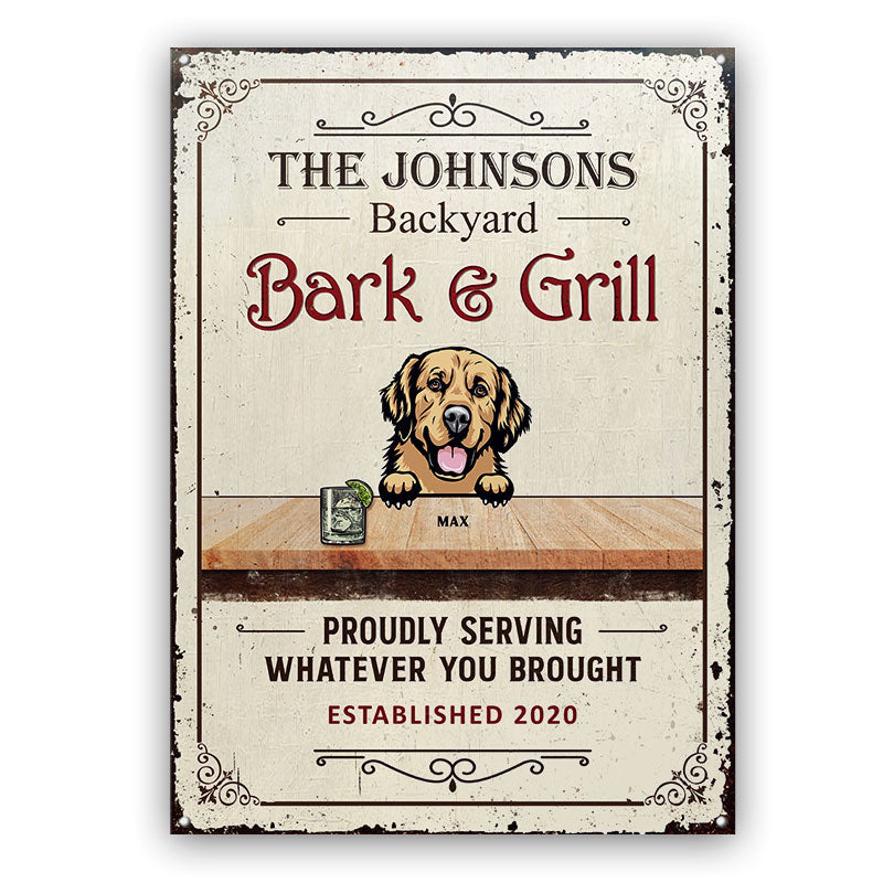 Backyard Bark & Grill - Dog Lover Gift - Personalized Custom Classic Metal Signs