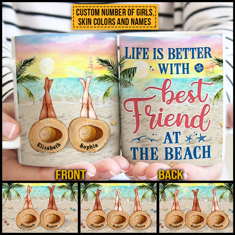Personalized Beach Bestie Life Is Better Custom White Edge-to-Edge Mug