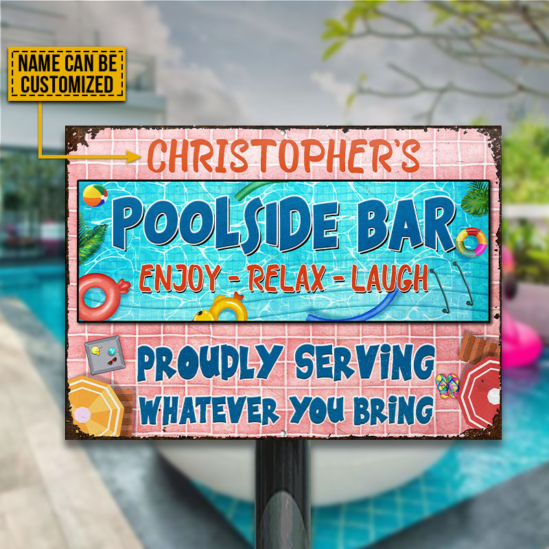 Poolside Bar Enjoy Relax Laugh Custom Classic Metal Signs, Swimming Pool, Bar Decor, Outdoor Decor