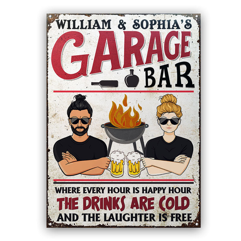 Garage Bar Every Hour Is Happy Hour - Personalized Custom Classic Metal Signs