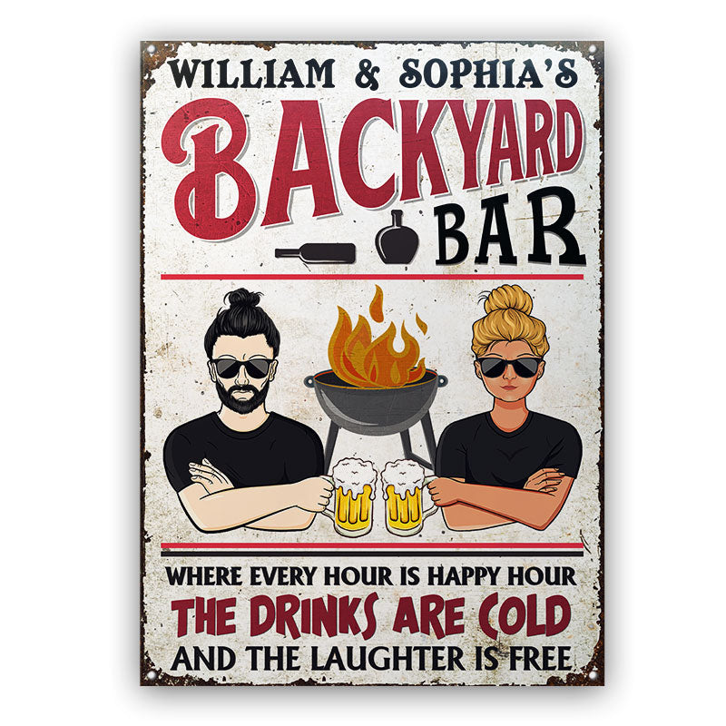 Backyard Bar Every Hour Is Happy Hour - Personalized Custom Classic Metal Signs