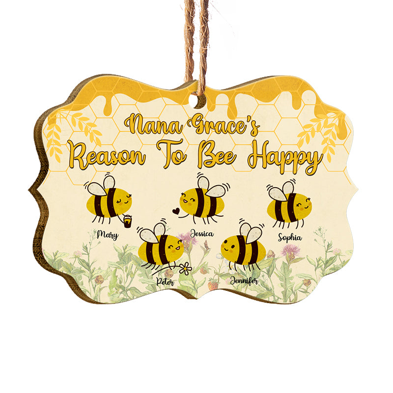 Grandma's Reason To Bee Happy - Gift For Grandmother - Personalized Custom Wooden Ornament