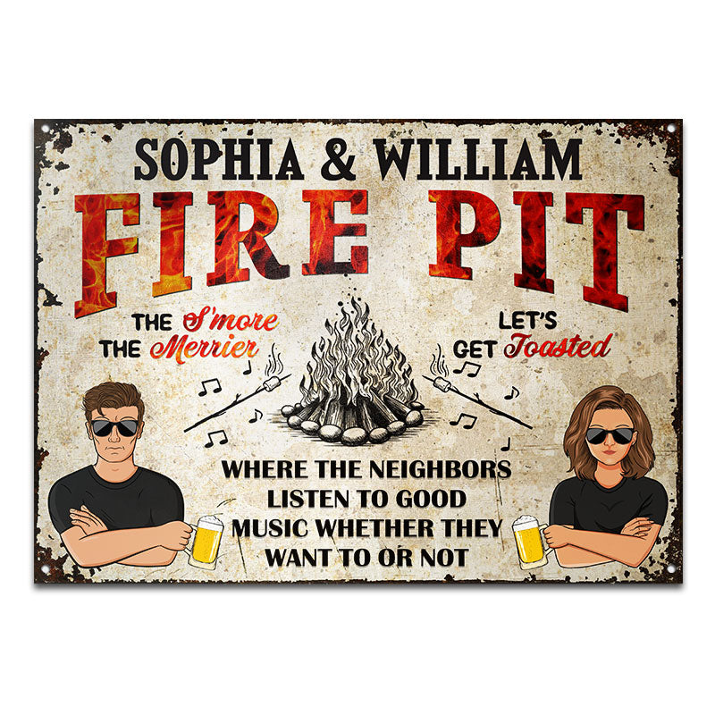 The Neighbor - Fire Pit Backyard Patio Decor - Personalized Custom Classic Metal Signs