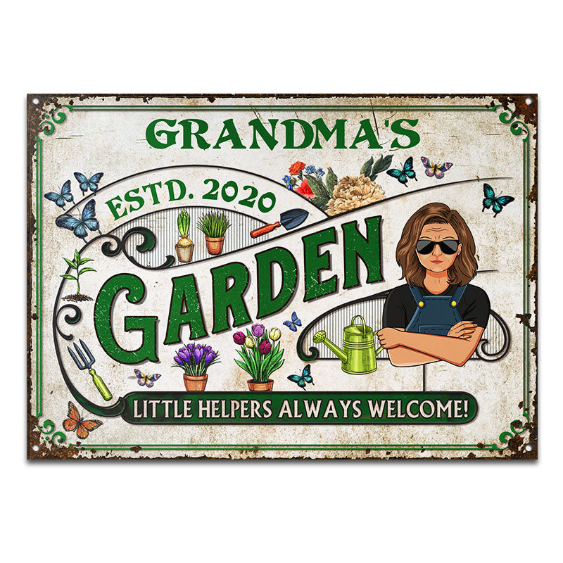 Garden Little Helpers Always Welcome - Gift For Mom And Grandma - Personalized Custom Classic Metal Signs