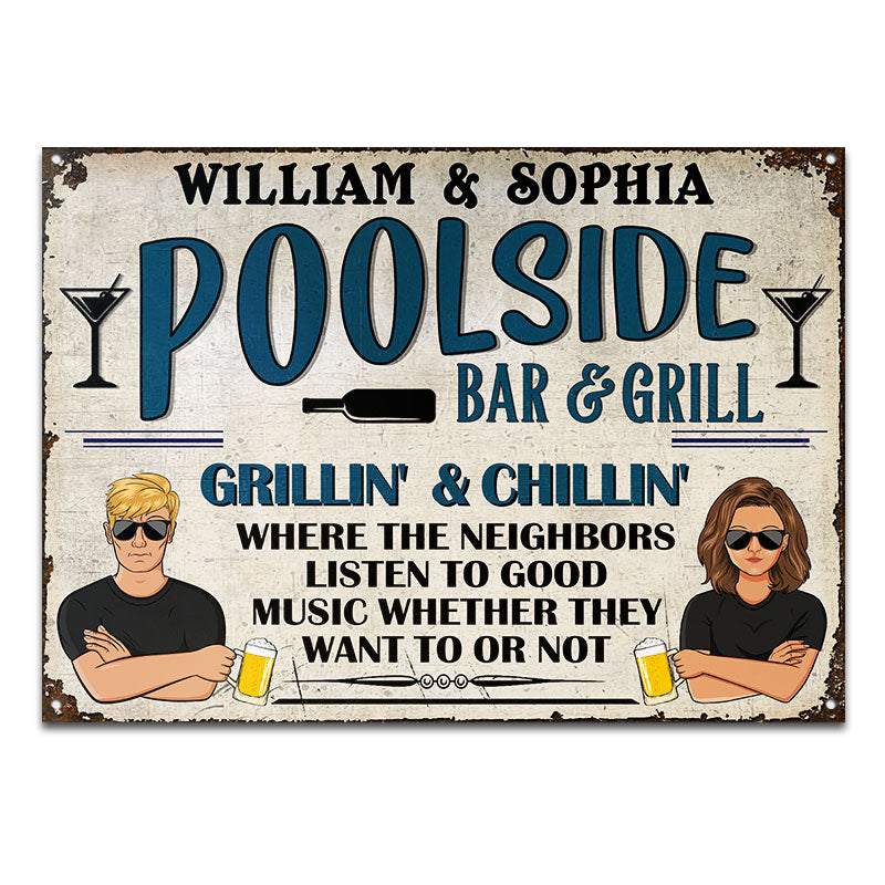 Color Where The Neighbors Listen - Swimming Pool Decor - Personalized Custom Classic Metal Signs