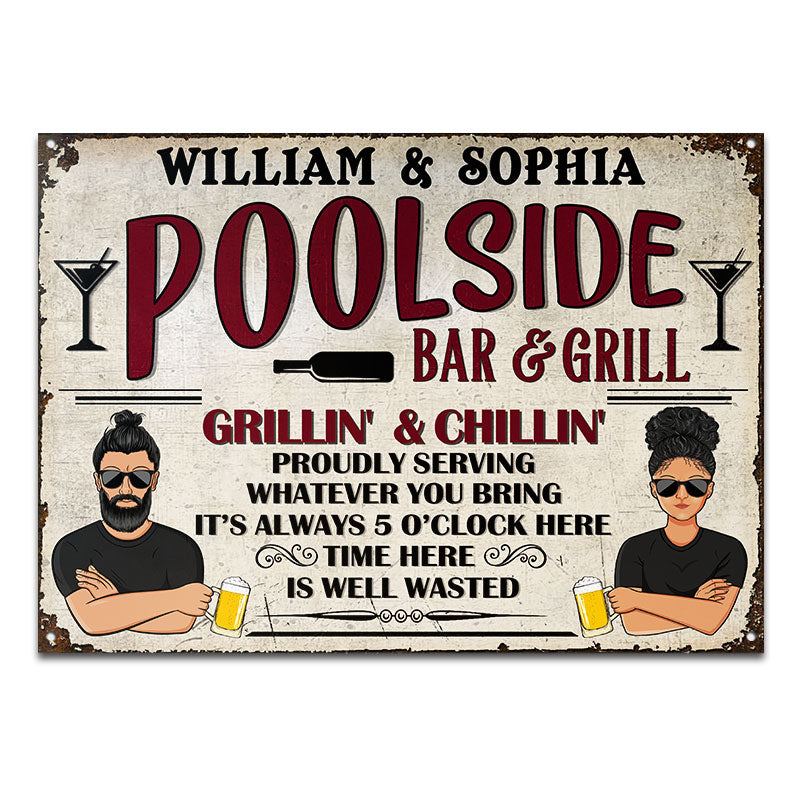 Poolside Bar & Grill It's Always 5 O'clock - Personalized Custom Classic Metal Signs