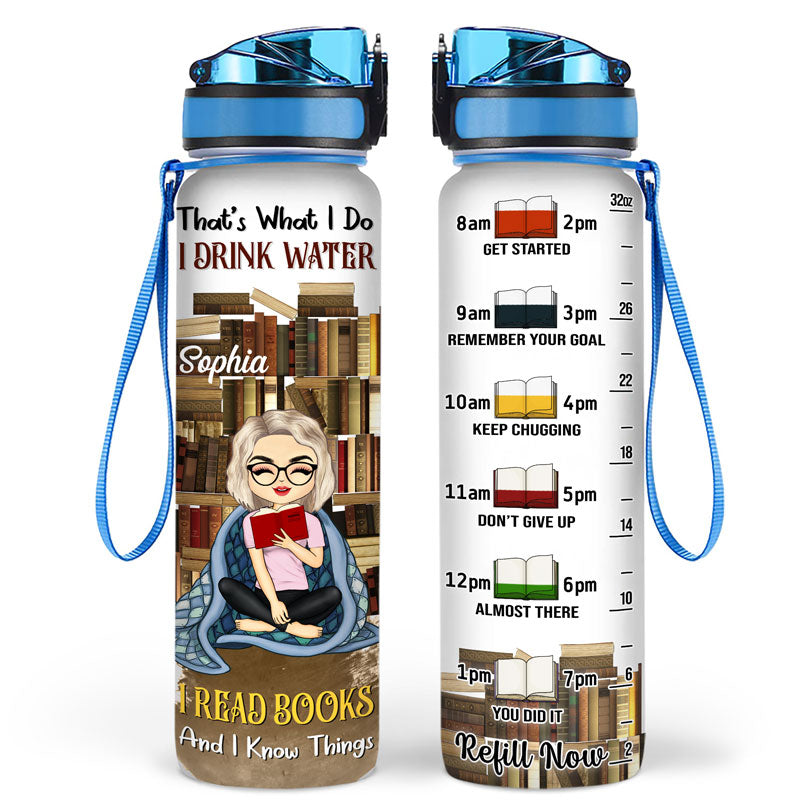 I Drink Water I Read Books - Gift For Book Lovers - Personalized Custom Water Tracking Bottle