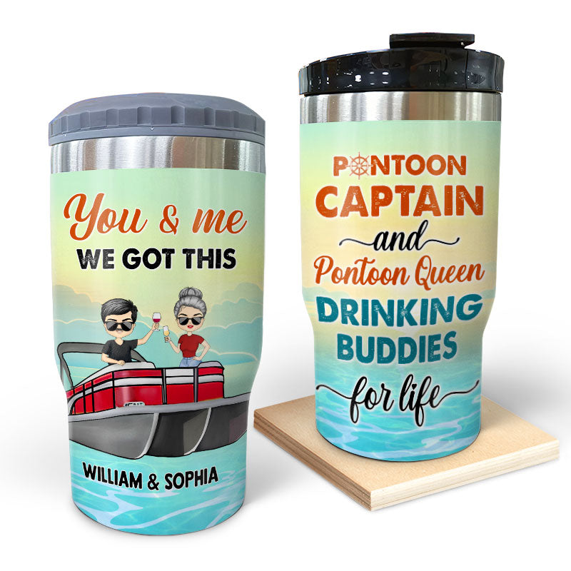 Drinking Buddies For Life Pontoon Couple - Personalized Custom Triple 3 In 1 Can Cooler