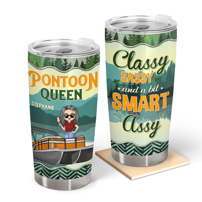 Pontoon Queen Sassy Gift For Pontoon Owner - Personalized Custom Tumbler