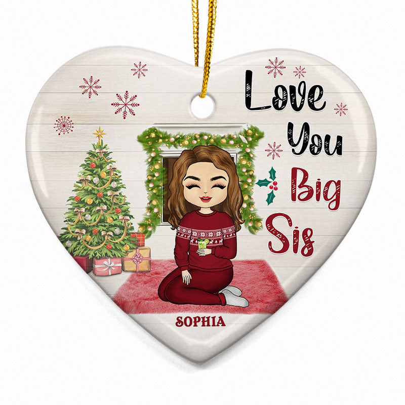 Love You Sister - Christmas Gift For Sibling, Sister - Personalized Custom Heart Ceramic Ornament