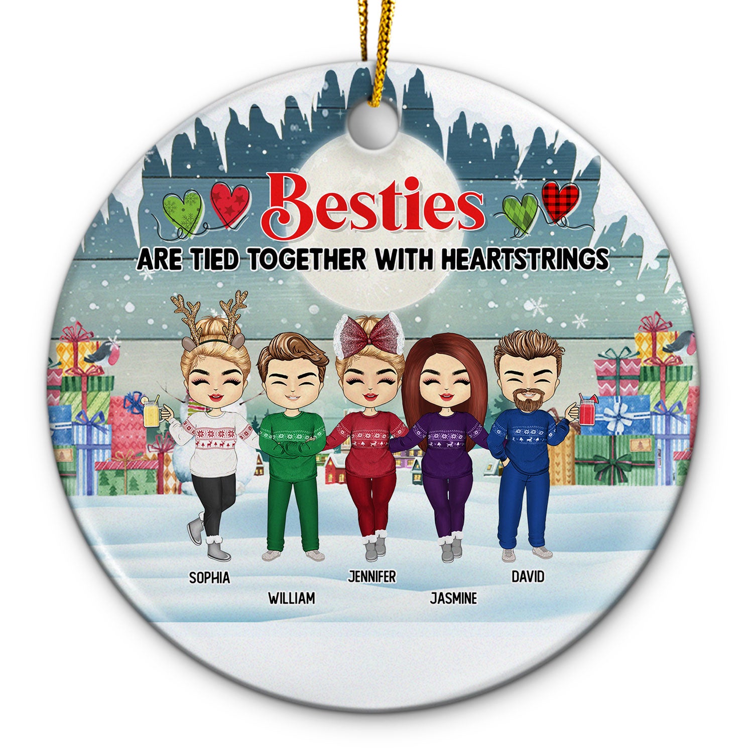 Tied Together With Heartstring - Christmas Gift For Besties - Personalized Custom Circle Ceramic Ornament