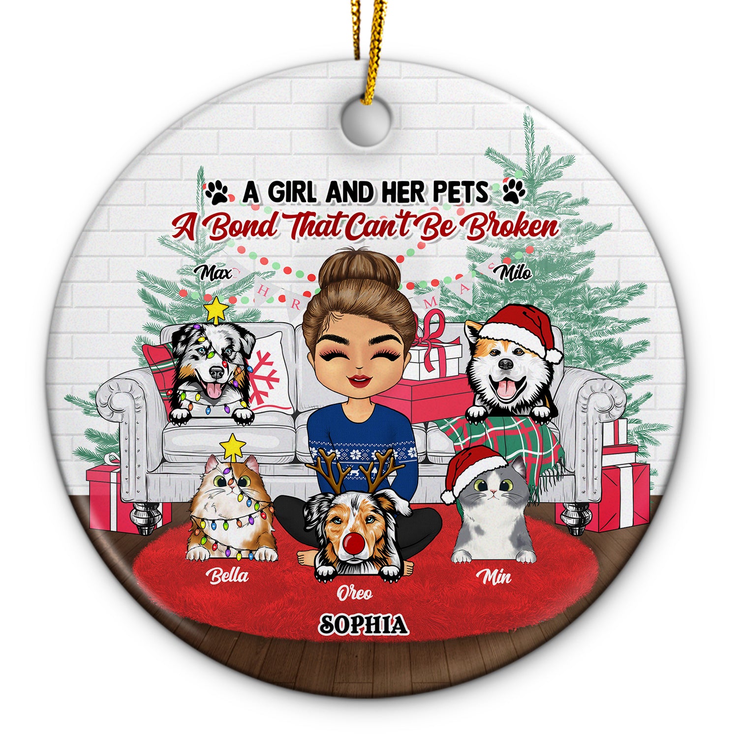 Pet Lovers A Bond That Can’t Be Broken - Christmas Gift For Dog Lovers & Cat Lovers - Personalized Custom Circle Ceramic Ornament