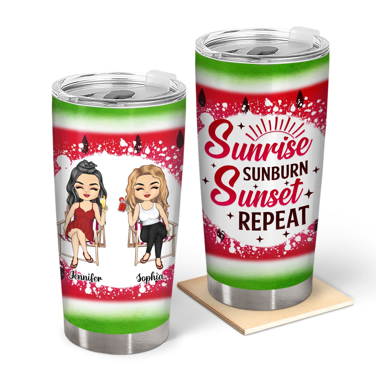 Best Friends Sunrise Sunburn Sunset Repeat - Gift For BFF Besties, Sisters, Siblings - Personalized Custom Tumbler