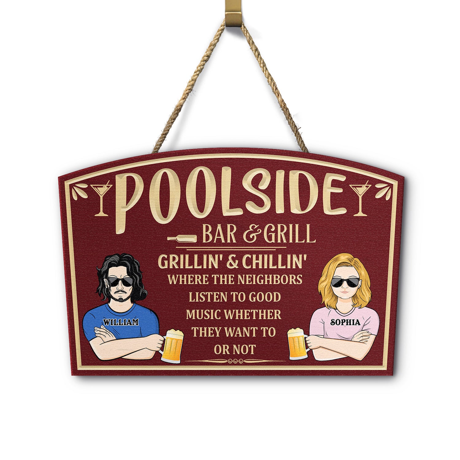 Poolside Bar & Grill Where The Neighbor Listen - Outdoor Decor, Pool Decor - Personalized Custom Shaped Wood Sign