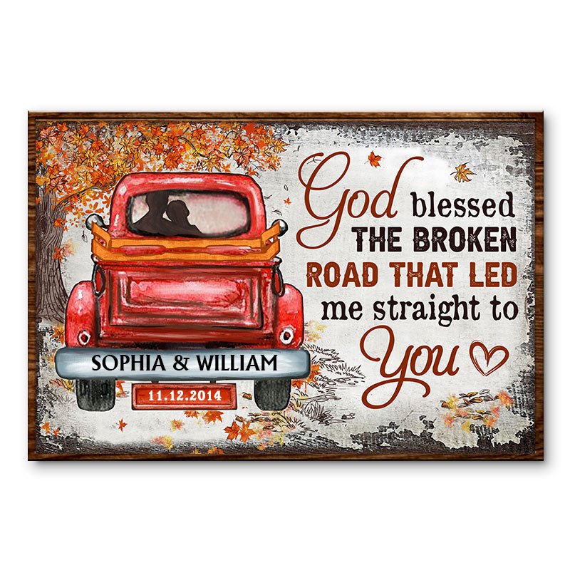 Couple Gift Husband Wife God Blessed The Broken Road Fall Leaves Custom Poster, Wedding Gift, Anniversary, Wall Art, Wall Decor