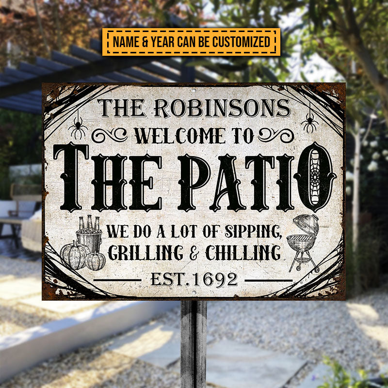 Patio Halloween Sipping Grilling Chilling Custom Classic Metal Signs