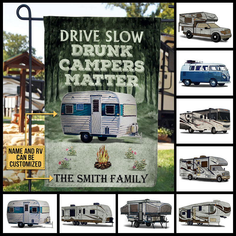 Personalized Camping Forest Drunk Camper Matter Custom RV Customized Flag