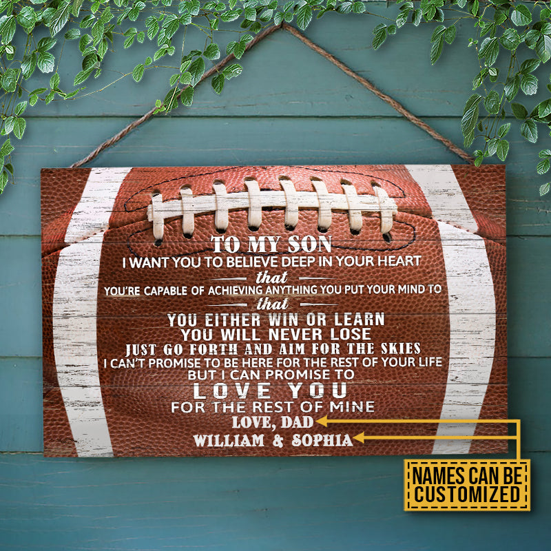 Personalized American Football Parent And Son You Will Never Lose Customized Wood Rectangle Sign