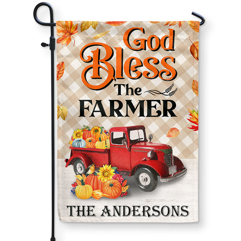 Personalized Autumn Pumpkin Bless The Farmer Custom Flag, Farmhouse Decoration