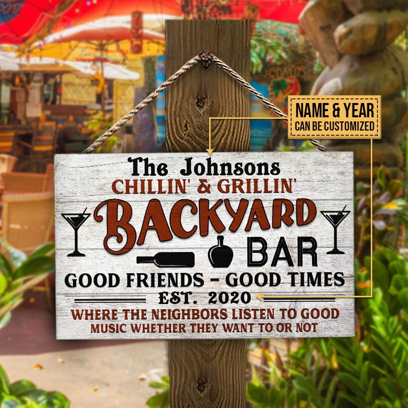 Personalized Backyard Bar Beer Listen To Good Music Custom Wood Rectangle Sign