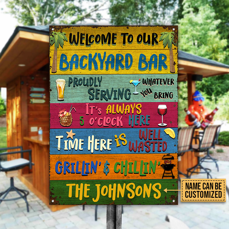 Personalized Backyard Bar Welcome To Our Custom Classic Metal Signs