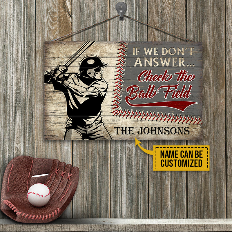 Personalized Baseball Check Ball Field Customized Wood Rectangle Sign