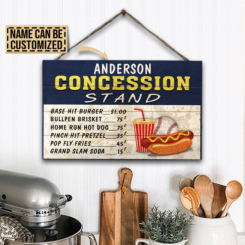 Personalized Baseball Concession Stand Customized Wood Rectangle Sign