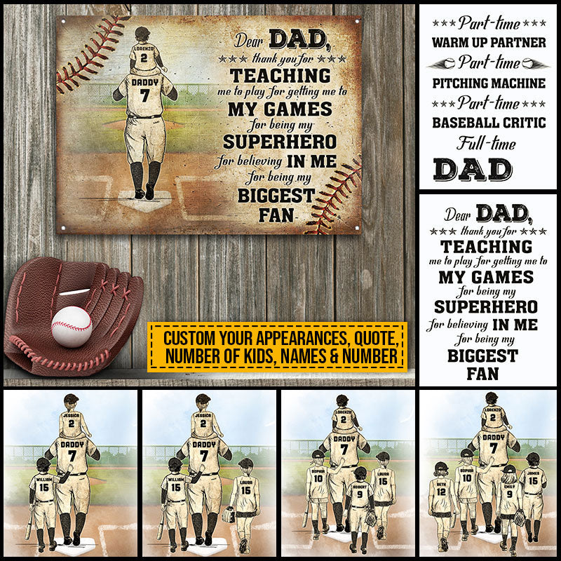 Personalized Baseball Dad And Child Thank You Dad Custom Classic Metal Signs