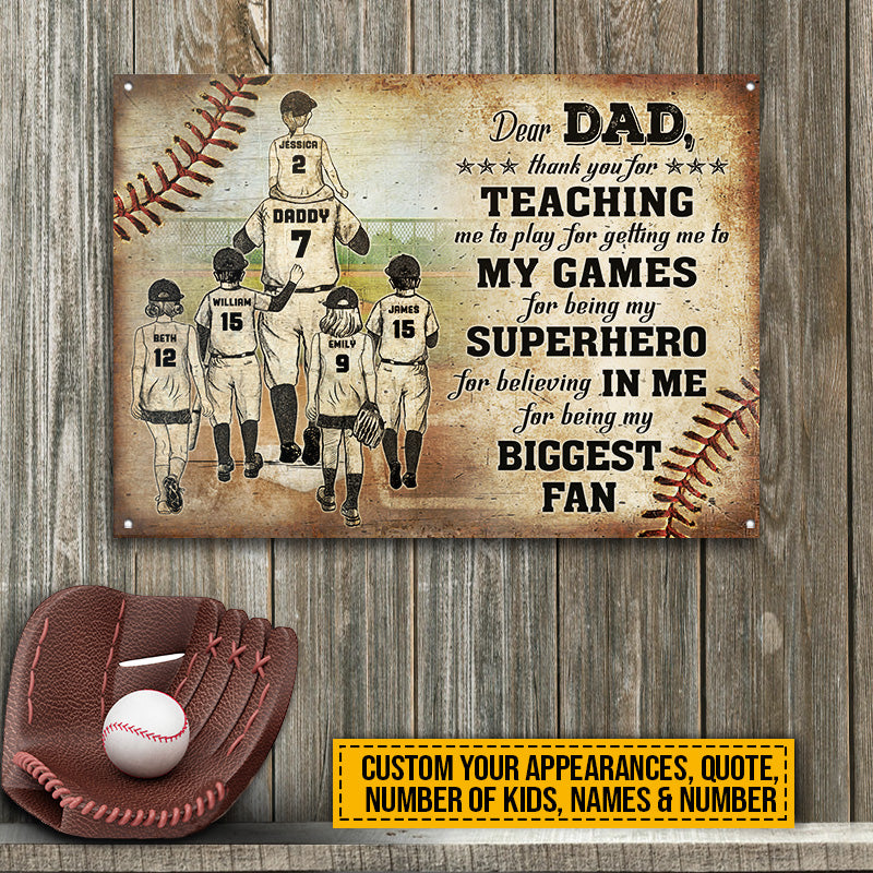 Personalized Baseball Dad And Child Thank You Dad Custom Classic Metal -  Wander Prints™