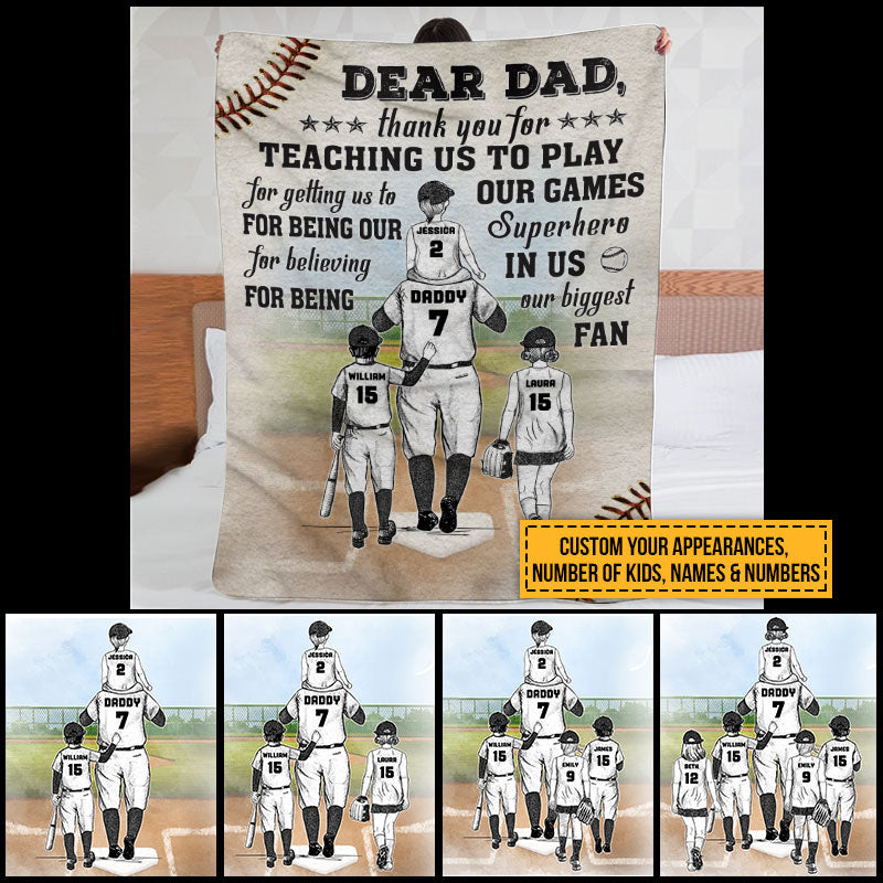 Personalized Baseball Dad And Child Thank You Dad Custom Kids Custom Fleece Blanket