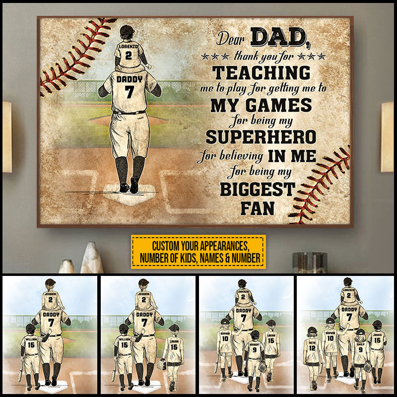 Personalized Baseball Dad And Child Thank You Dad Custom Kids Custom Poster