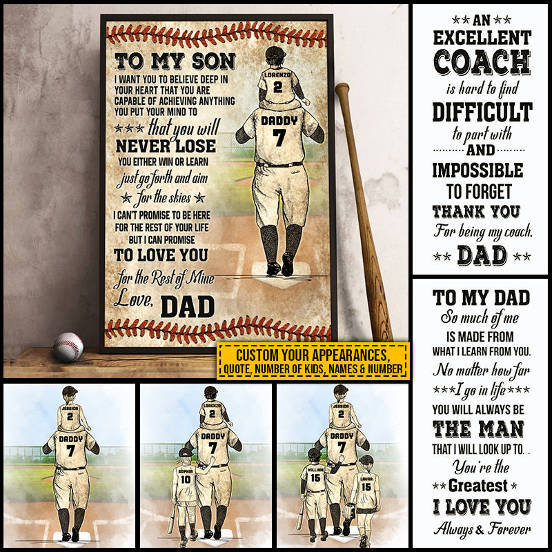 Personalized Baseball Dad And Child Thank You Dad Custom Quotes Custom Poster