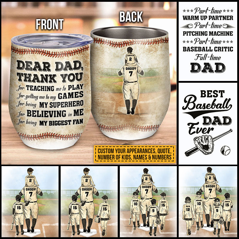 Personalized Baseball Dad And Child Thank You Dad Custom Wine Tumbler