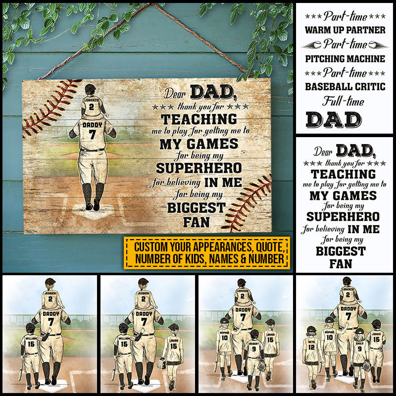 Personalized Baseball Dad And Child Thank You Dad Custom Wood Rectangle Sign